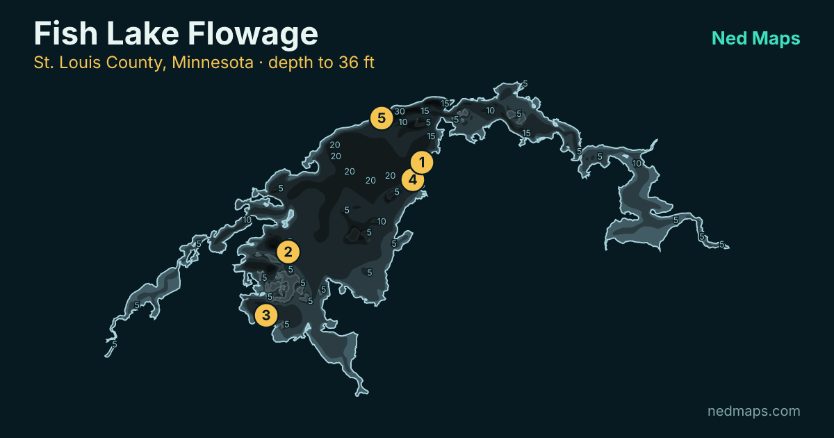 Fish Lake Flowage depth contour map, St. Louis County, Minnesota