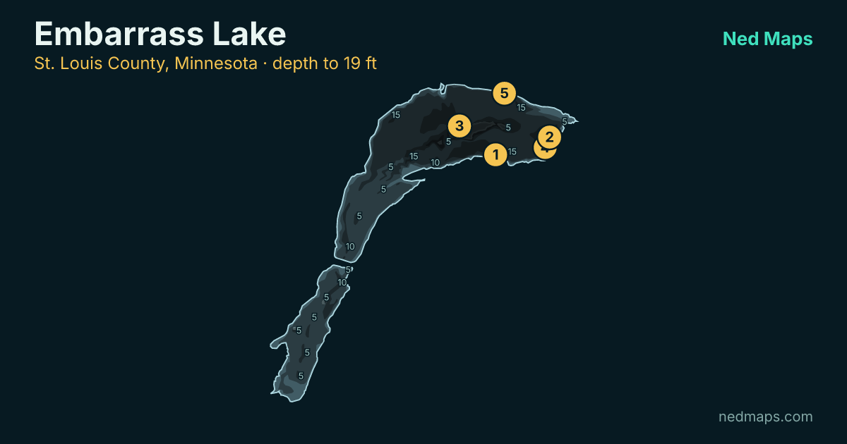 Embarrass Lake depth contour map, St. Louis County, Minnesota