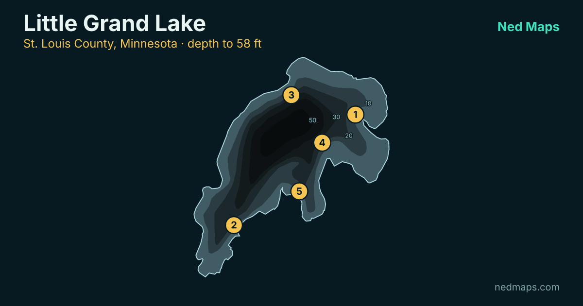 Little Grand Lake depth contour map, St. Louis County, Minnesota