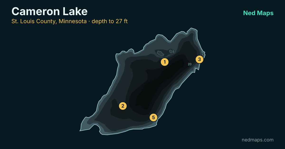 Cameron Lake depth contour map, St. Louis County, Minnesota