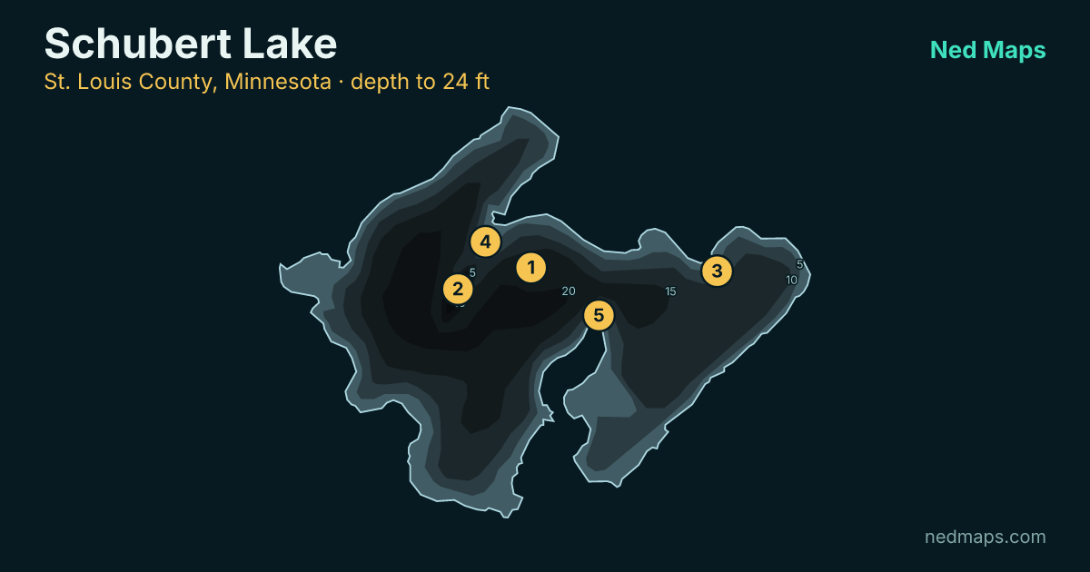 Schubert Lake depth contour map, St. Louis County, Minnesota