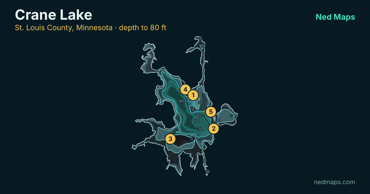 Crane Lake depth contour map, St. Louis County, Minnesota