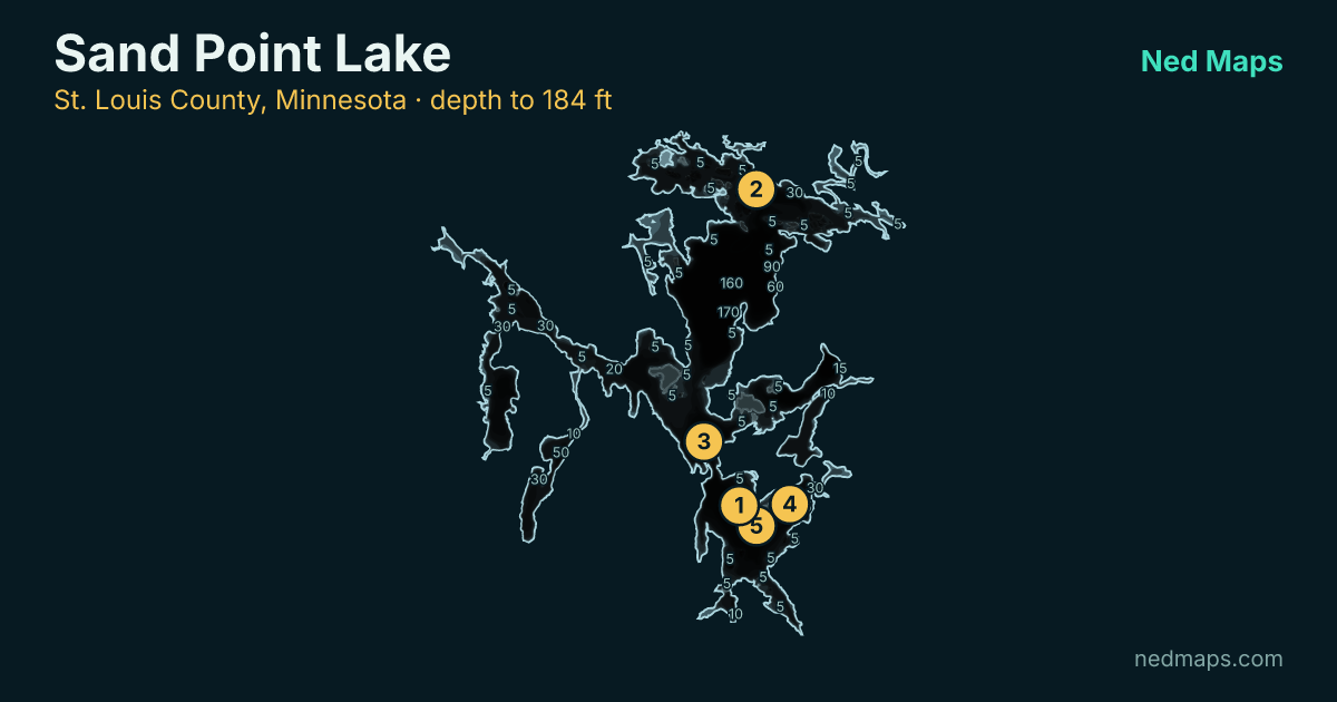 Sand Point Lake depth contour map, St. Louis County, Minnesota