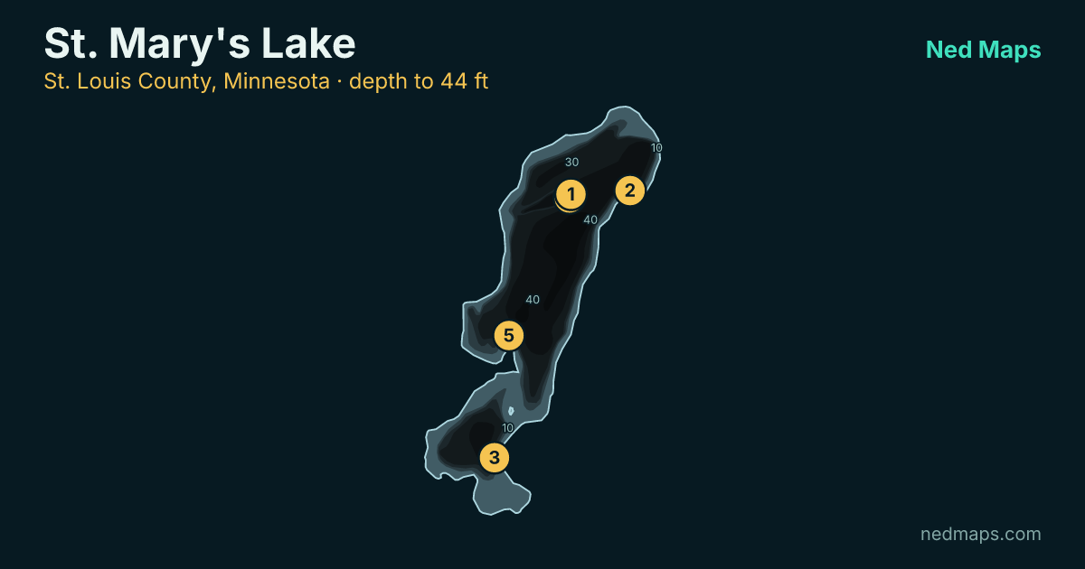 St. Mary's Lake depth contour map, St. Louis County, Minnesota
