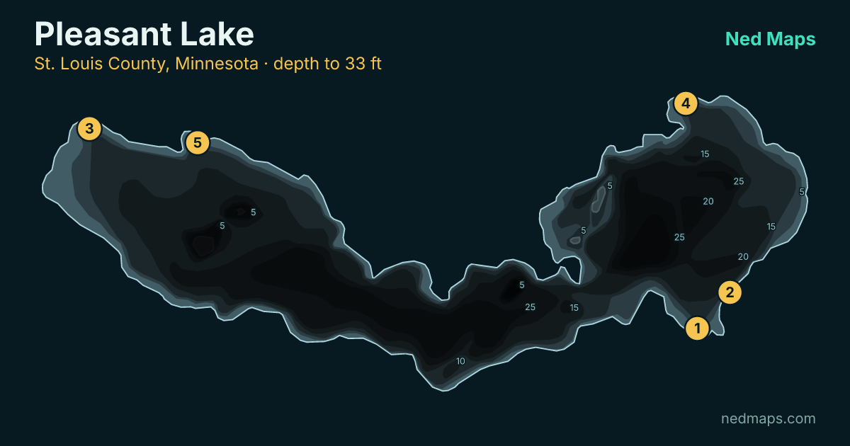 Pleasant Lake depth contour map, St. Louis County, Minnesota