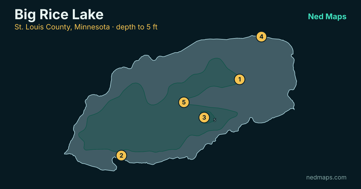 Big Rice Lake depth contour map, St. Louis County, Minnesota
