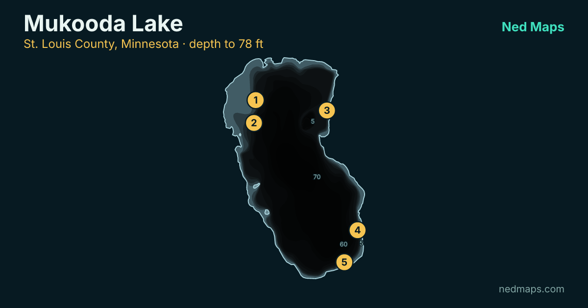 Mukooda Lake depth contour map, St. Louis County, Minnesota