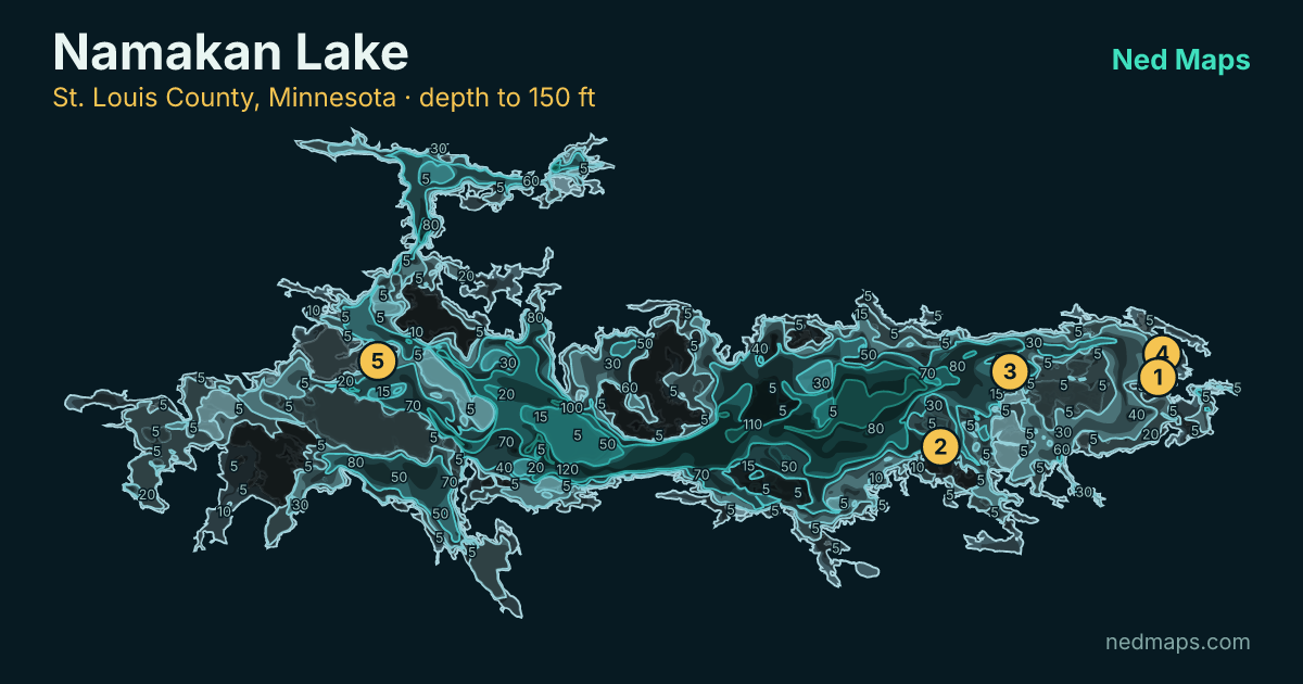 Namakan Lake depth contour map, St. Louis County, Minnesota