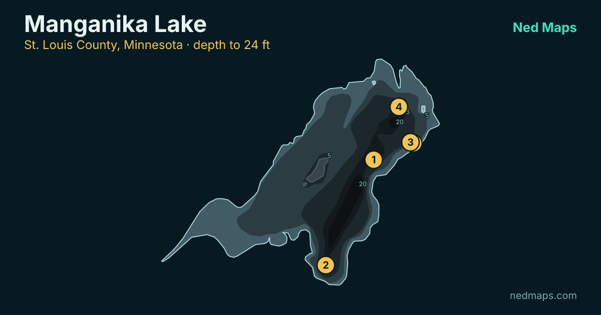 Manganika Lake depth contour map, St. Louis County, Minnesota