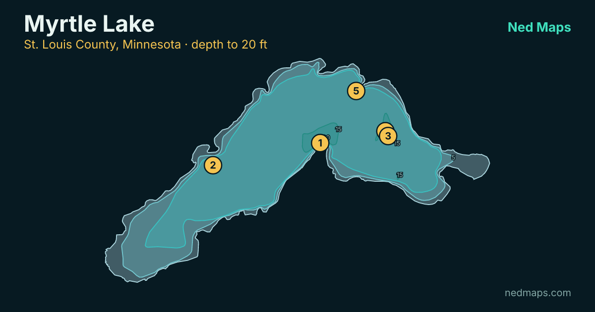Myrtle Lake depth contour map, St. Louis County, Minnesota