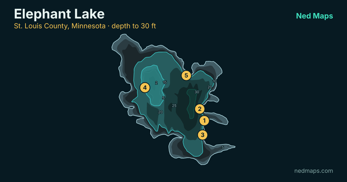 Elephant Lake depth contour map, St. Louis County, Minnesota