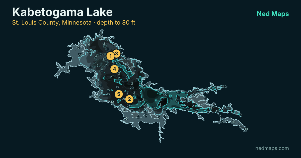 Kabetogama Lake depth contour map, St. Louis County, Minnesota