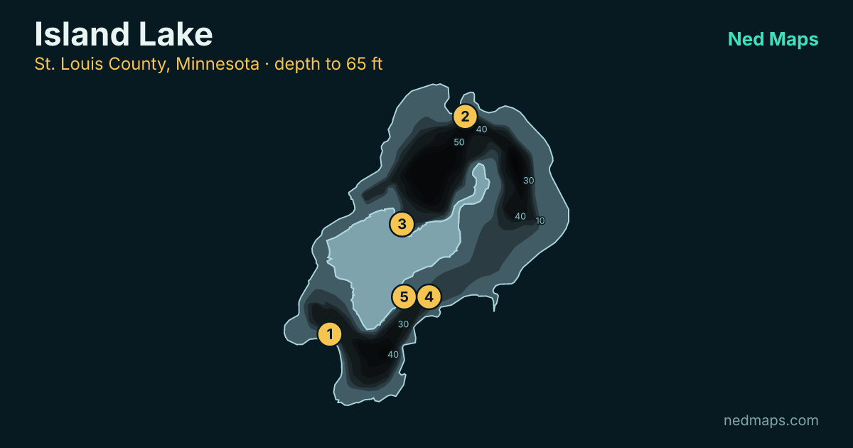 Island Lake depth contour map, St. Louis County, Minnesota