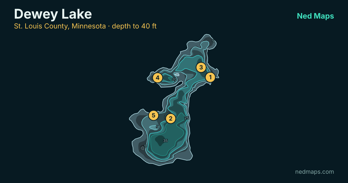 Dewey Lake depth contour map, St. Louis County, Minnesota
