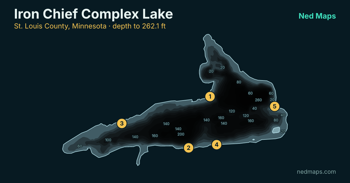 Iron Chief Complex Lake depth contour map, St. Louis County, Minnesota