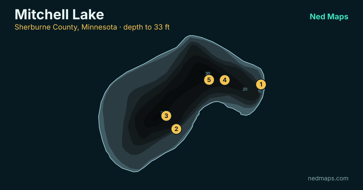 Mitchell Lake depth contour map, Sherburne County, Minnesota