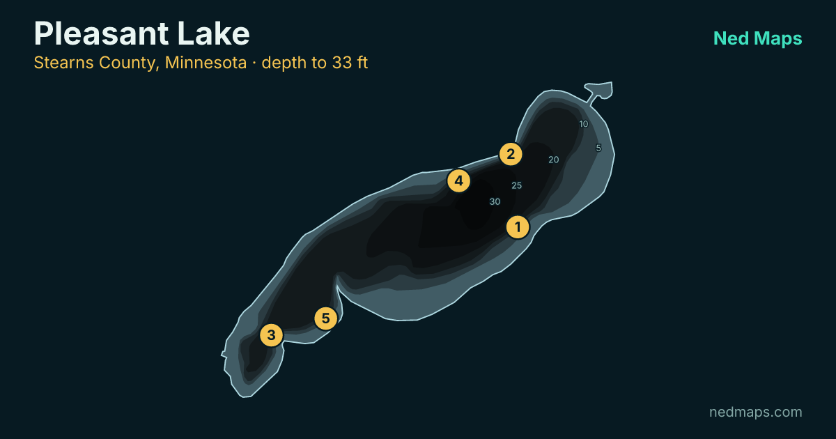 Pleasant Lake depth contour map, Stearns County, Minnesota