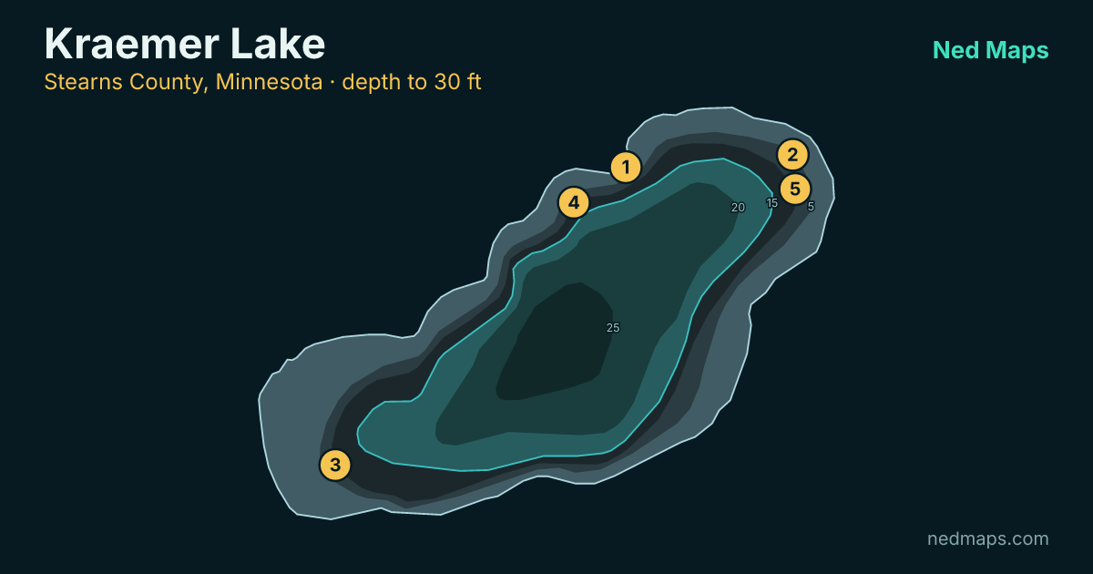 Kraemer Lake depth contour map, Stearns County, Minnesota