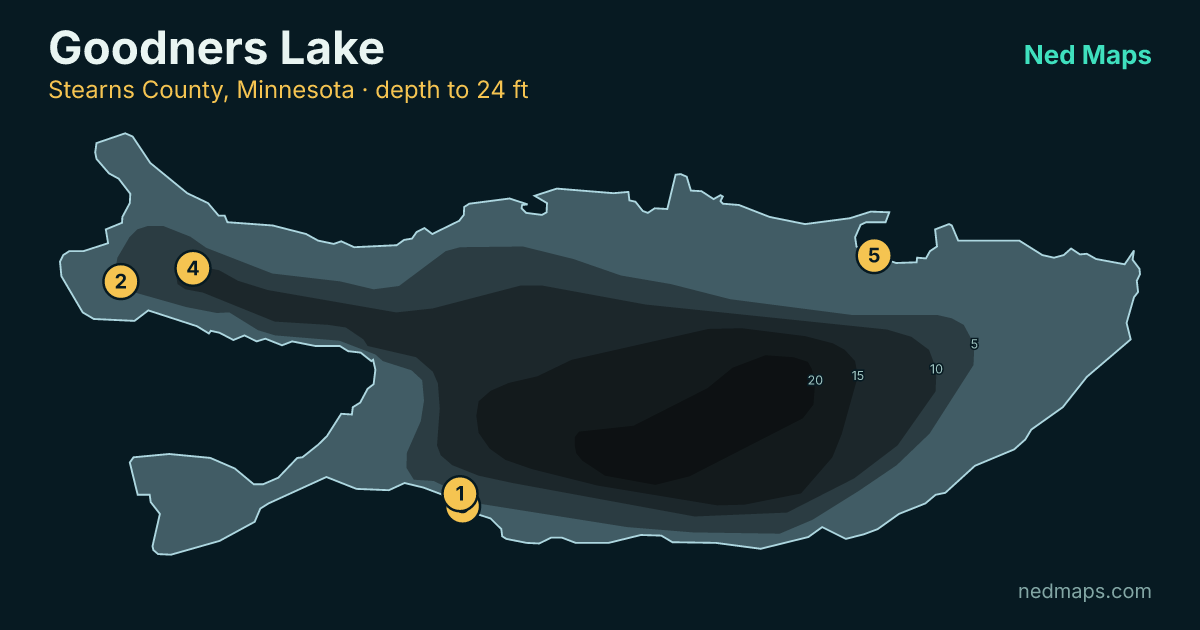 Goodners Lake depth contour map, Stearns County, Minnesota