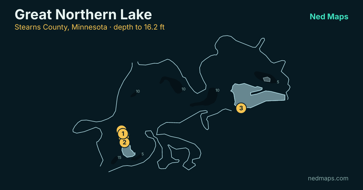 Great Northern Lake depth contour map, Stearns County, Minnesota