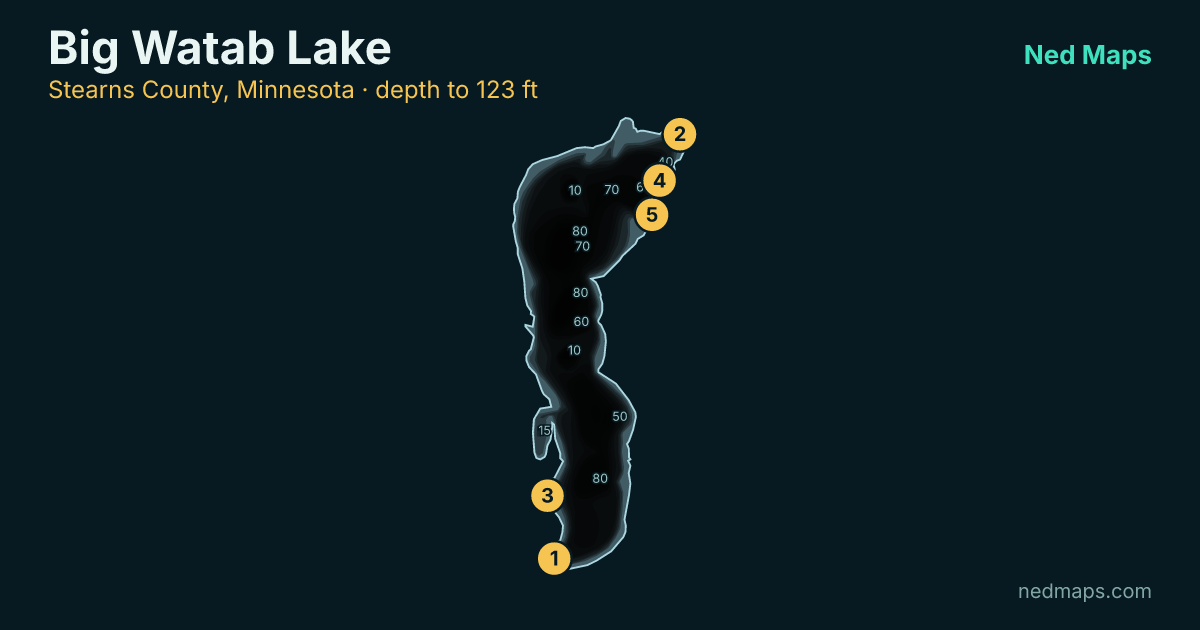 Big Watab Lake depth contour map, Stearns County, Minnesota