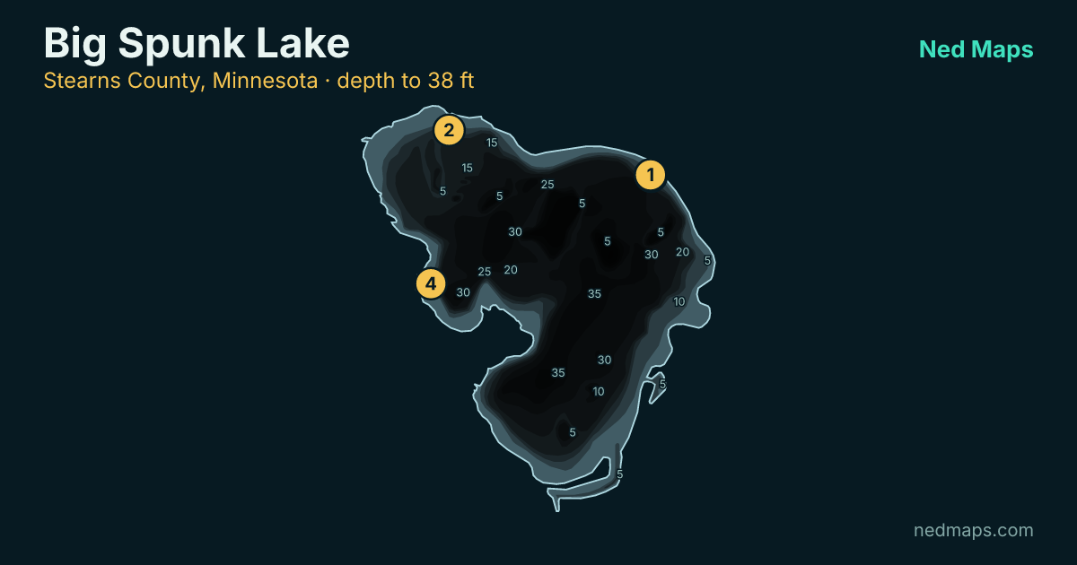Big Spunk Lake depth contour map, Stearns County, Minnesota