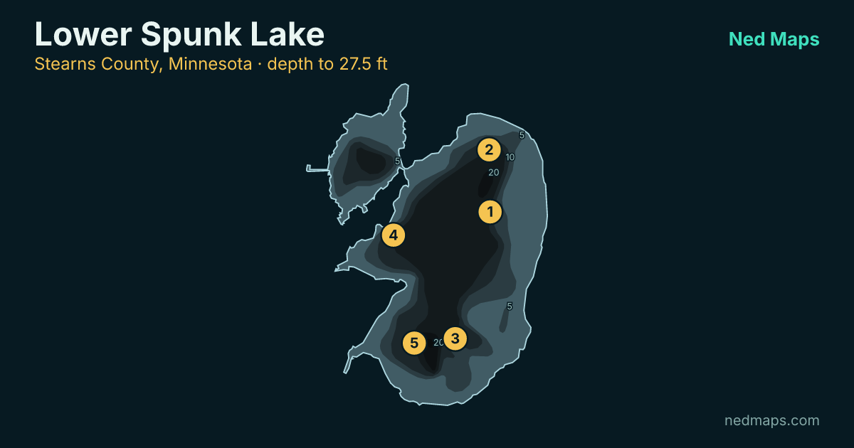 Lower Spunk Lake depth contour map, Stearns County, Minnesota