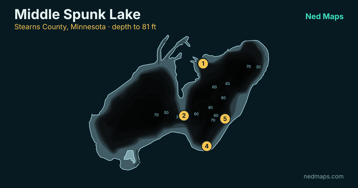 Middle Spunk Lake depth contour map, Stearns County, Minnesota