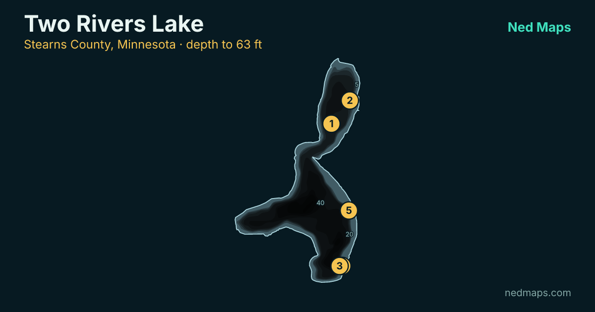 Two Rivers Lake depth contour map, Stearns County, Minnesota