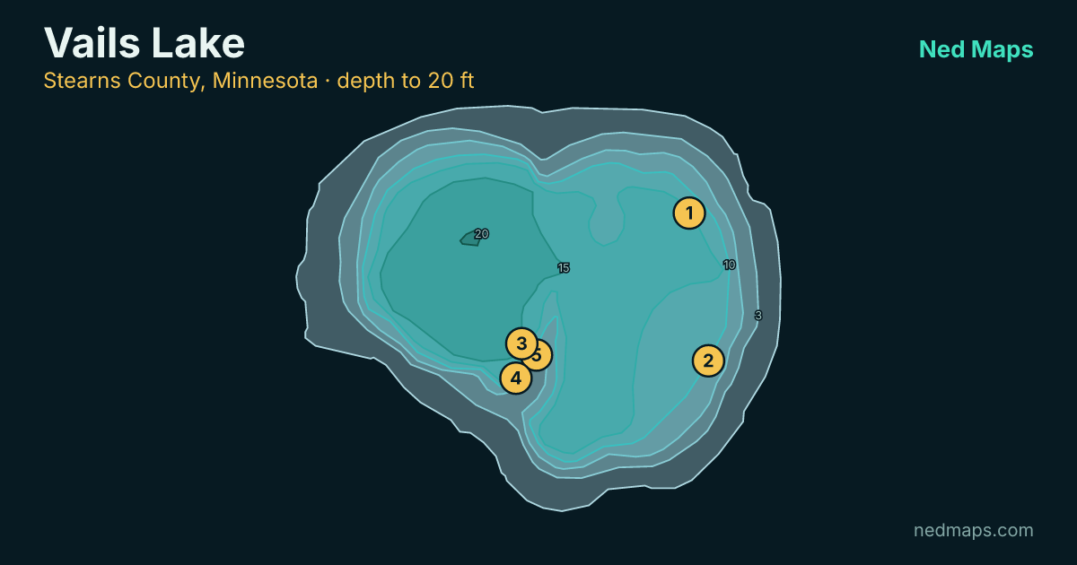 Vails Lake depth contour map, Stearns County, Minnesota