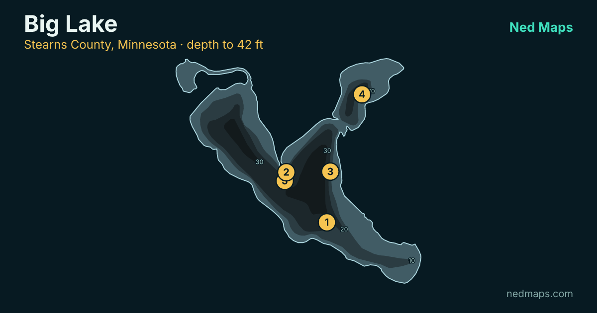 Big Lake depth contour map, Stearns County, Minnesota