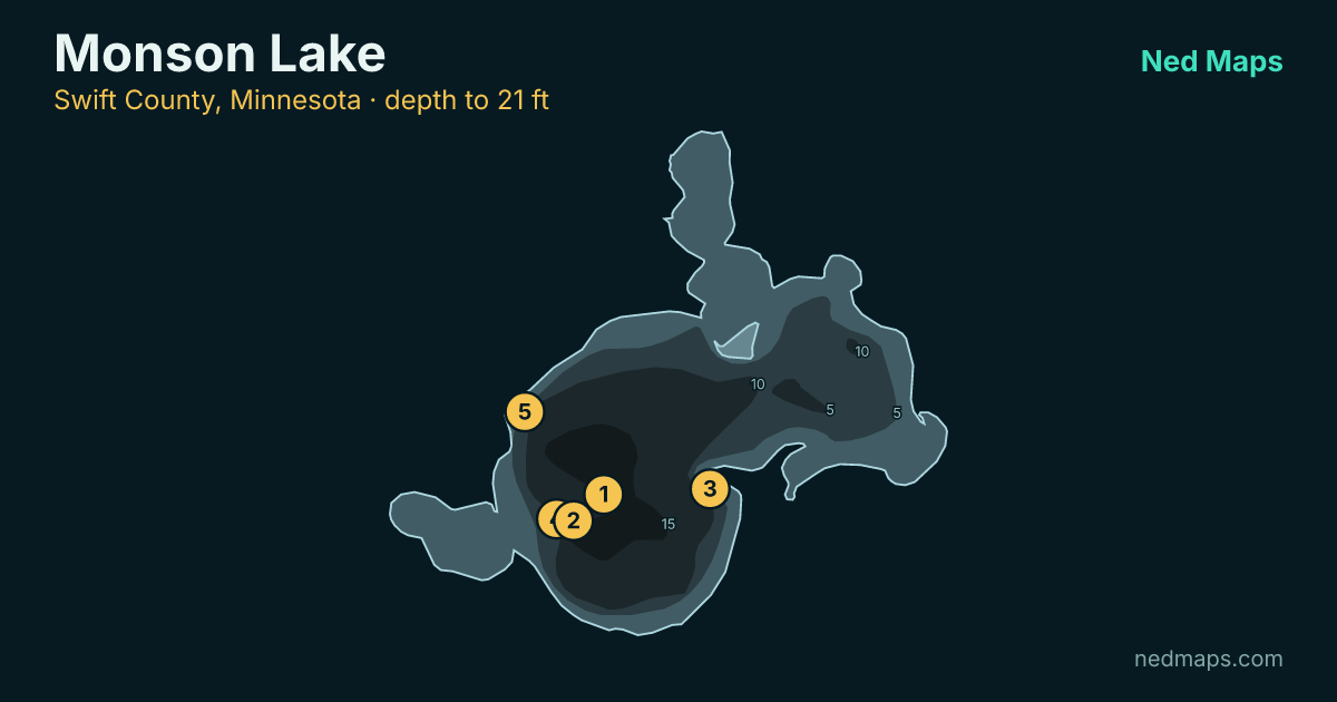 Depth contour map of Monson Lake, Swift County