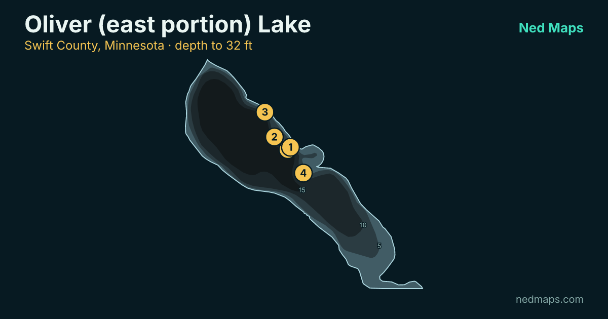 Oliver (east portion) Lake depth contour map, Swift County, Minnesota