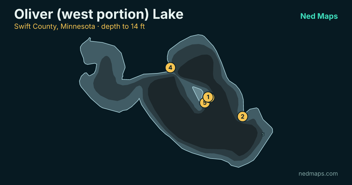 Oliver (west portion) Lake depth contour map, Swift County, Minnesota