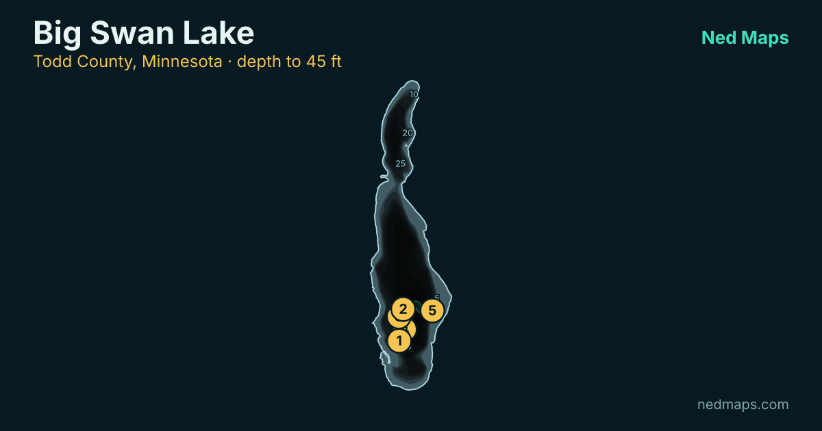 Big Swan Lake depth contour map, Todd County, Minnesota