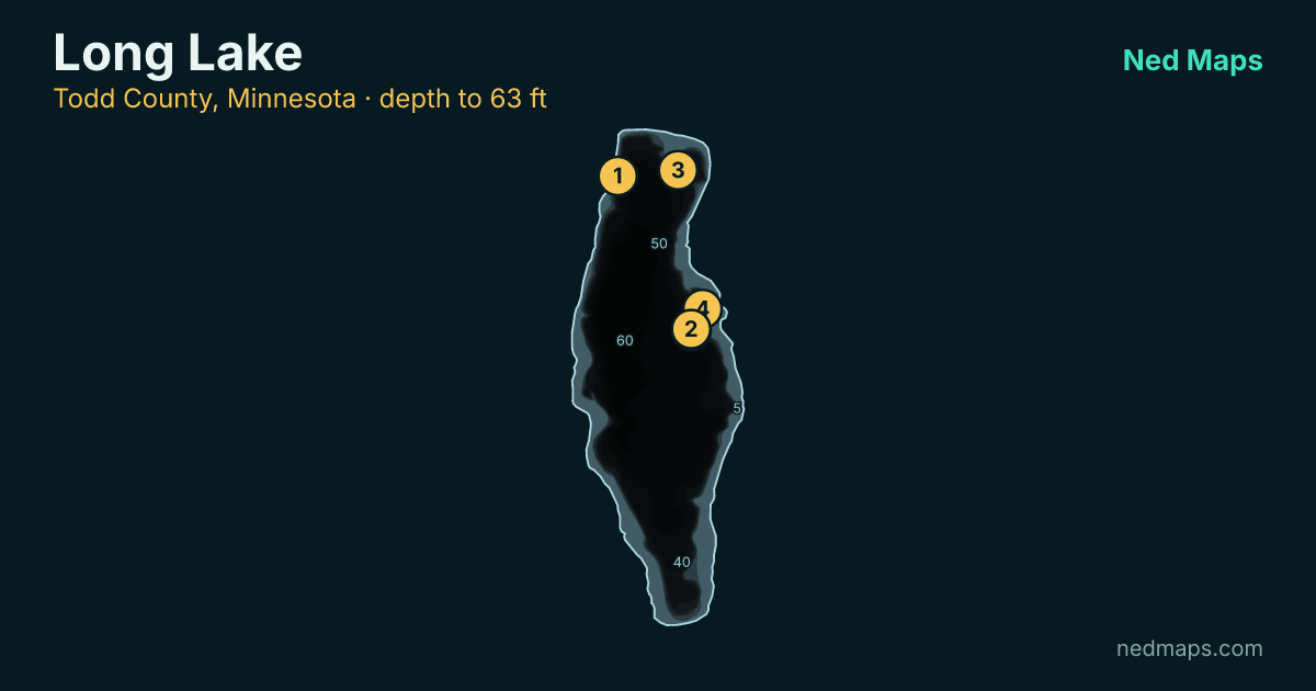 Long Lake depth contour map, Todd County, Minnesota