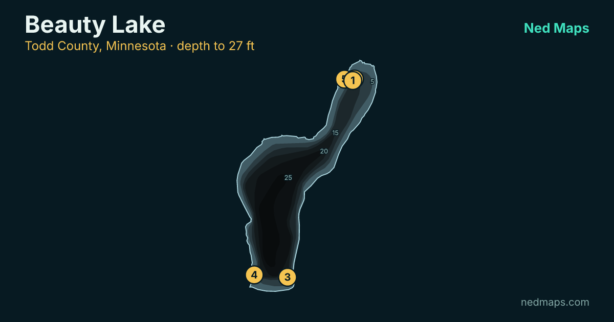 Beauty Lake depth contour map, Todd County, Minnesota