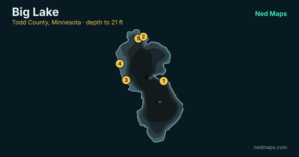 Big Lake depth contour map, Todd County, Minnesota