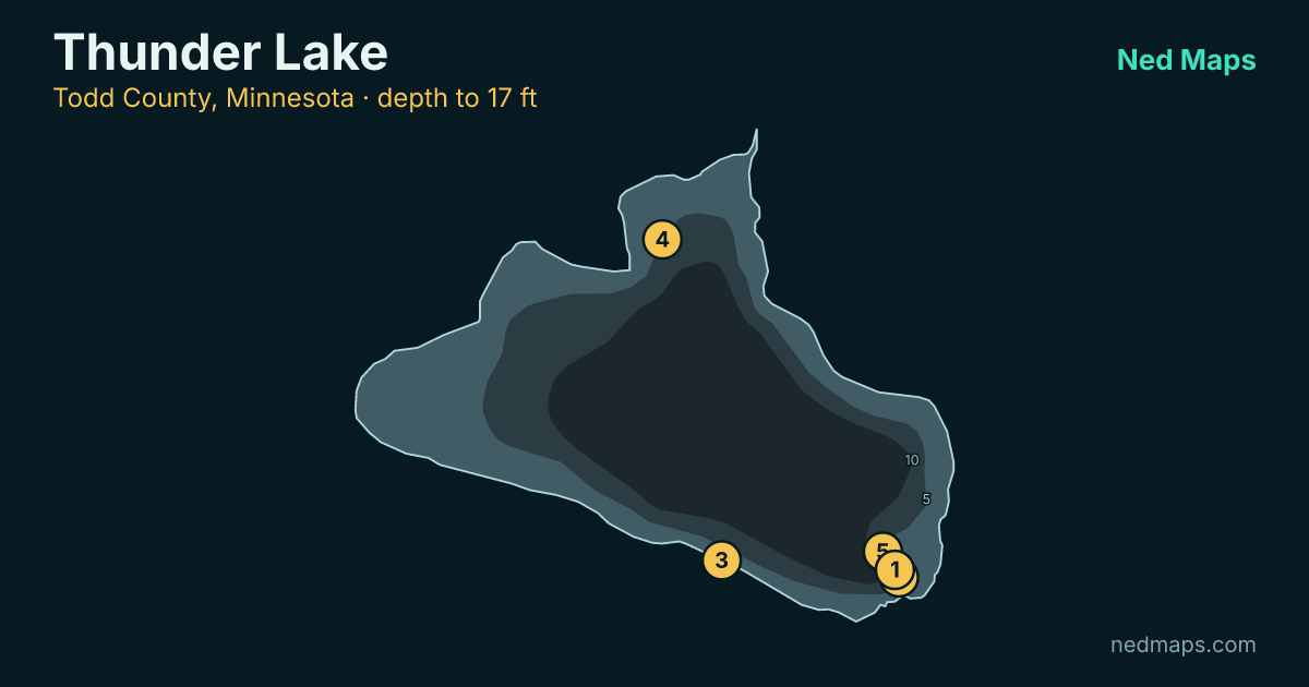 Thunder Lake depth contour map, Todd County, Minnesota