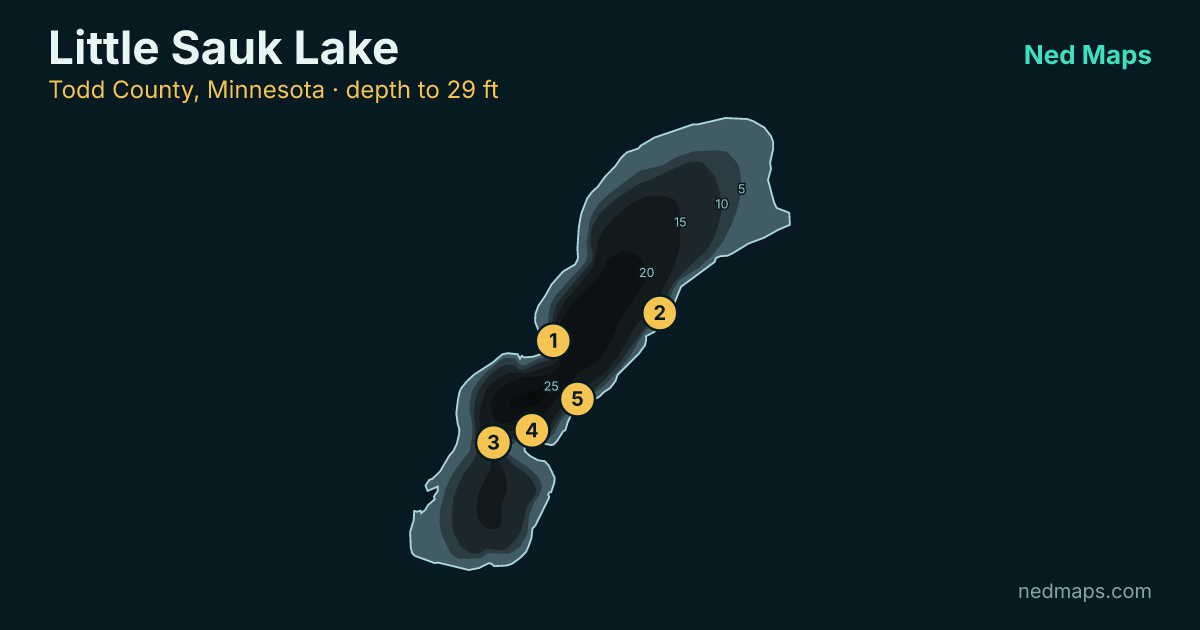 Little Sauk Lake depth contour map, Todd County, Minnesota