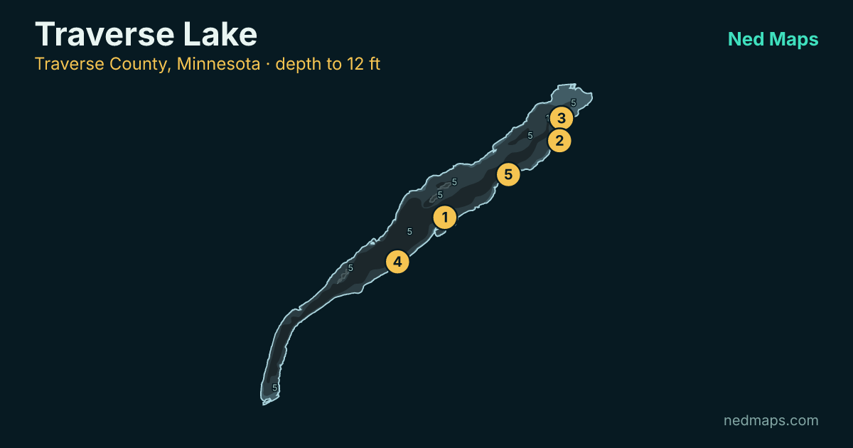 Traverse Lake depth contour map, Traverse County, Minnesota
