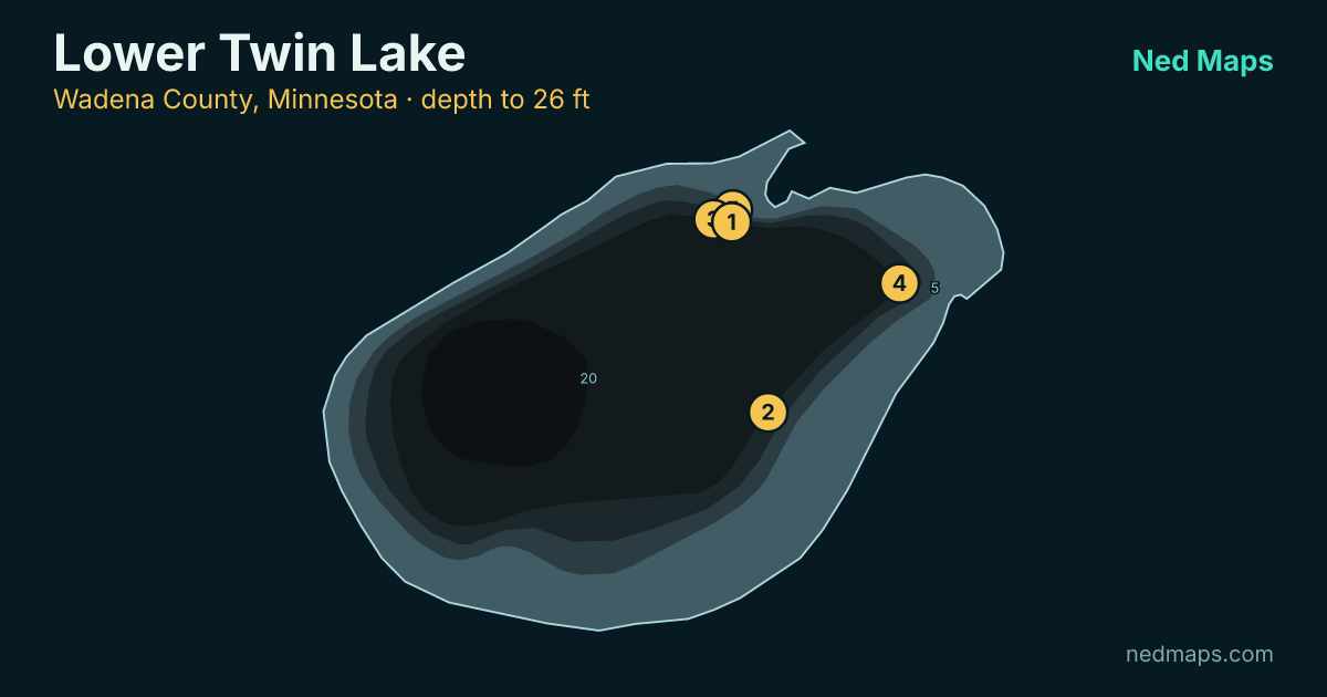 Depth contour map of Lower Twin Lake, Wadena County