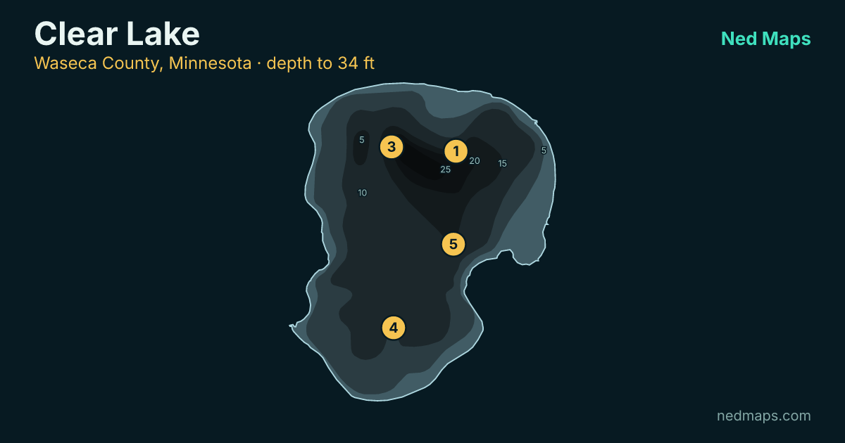 Clear Lake depth contour map, Waseca County, Minnesota