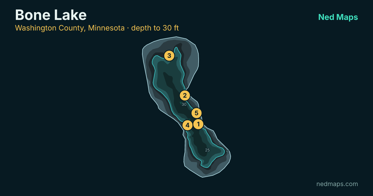 Bone Lake depth contour map, Washington County, Minnesota