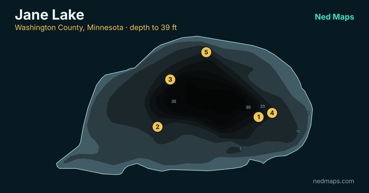 Jane Lake depth contour map, Washington County, Minnesota