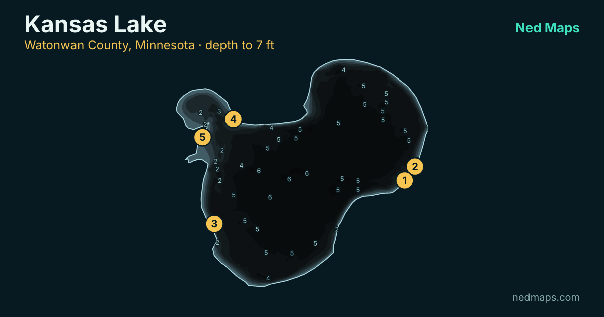 Kansas Lake depth contour map, Watonwan County, Minnesota