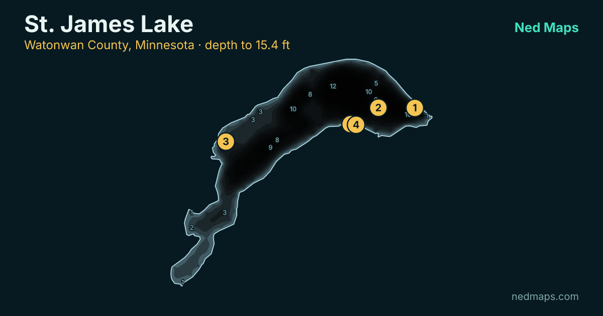 St. James Lake depth contour map, Watonwan County, Minnesota