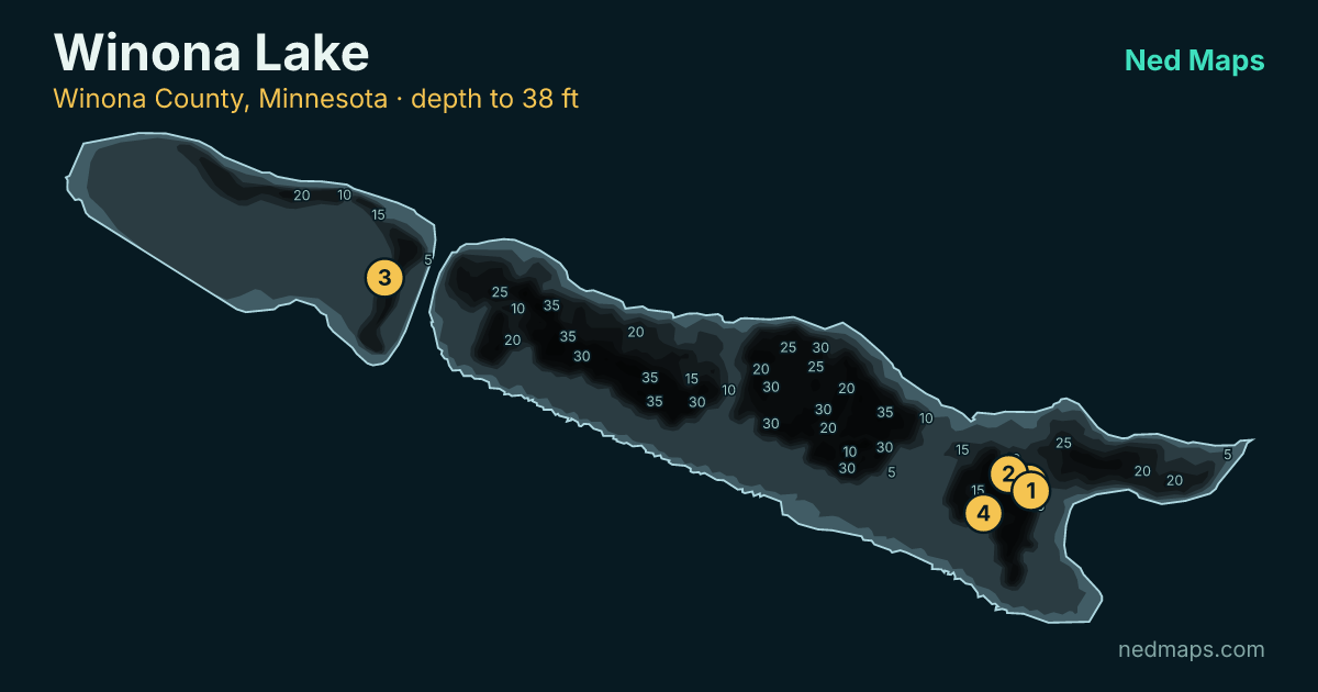 Winona Lake depth contour map, Winona County, Minnesota