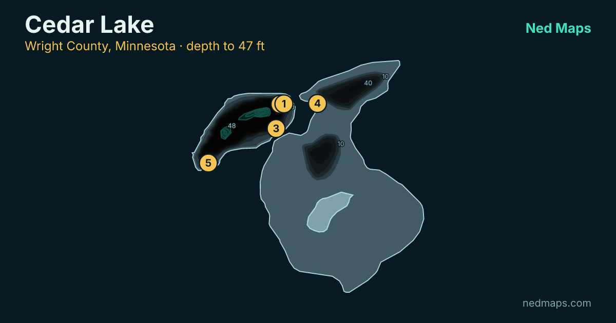 Cedar Lake depth contour map, Wright County, Minnesota