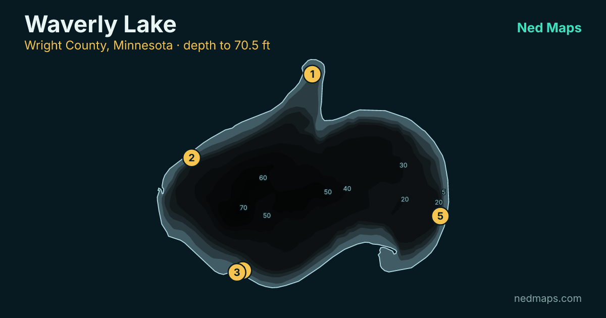 Waverly Lake depth contour map, Wright County, Minnesota